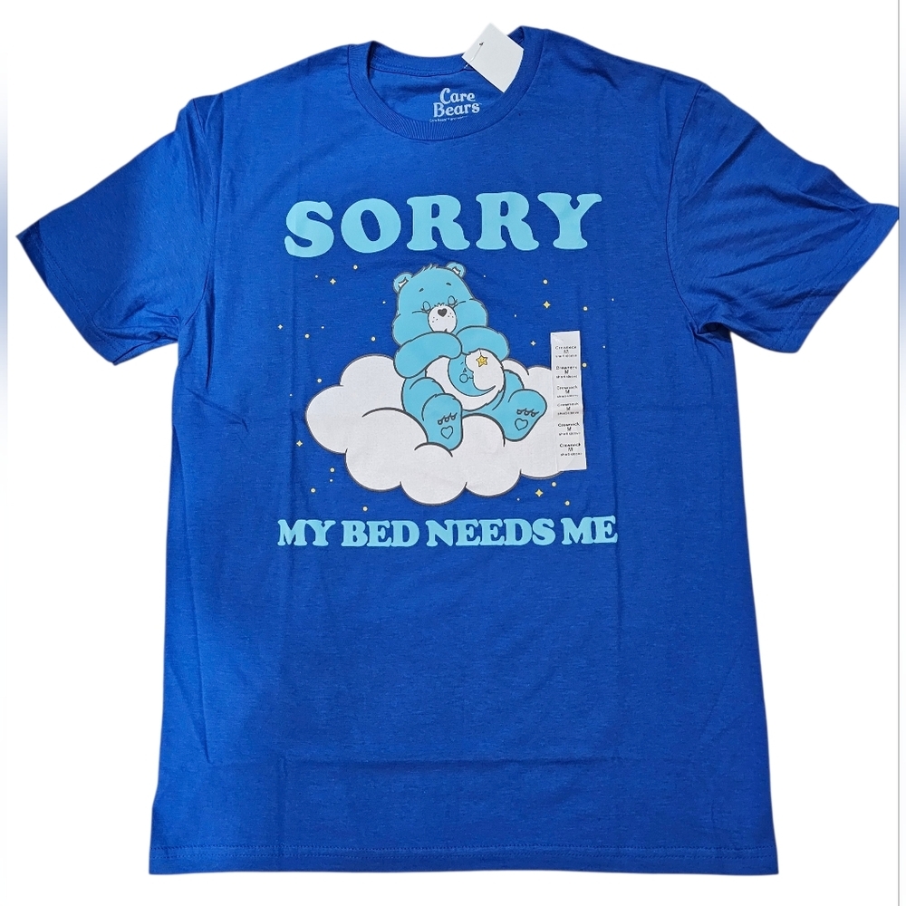 Care Bears Royal Blue 'Sorry My Bed Needs Me' Men's Medium Graphic Tee, New